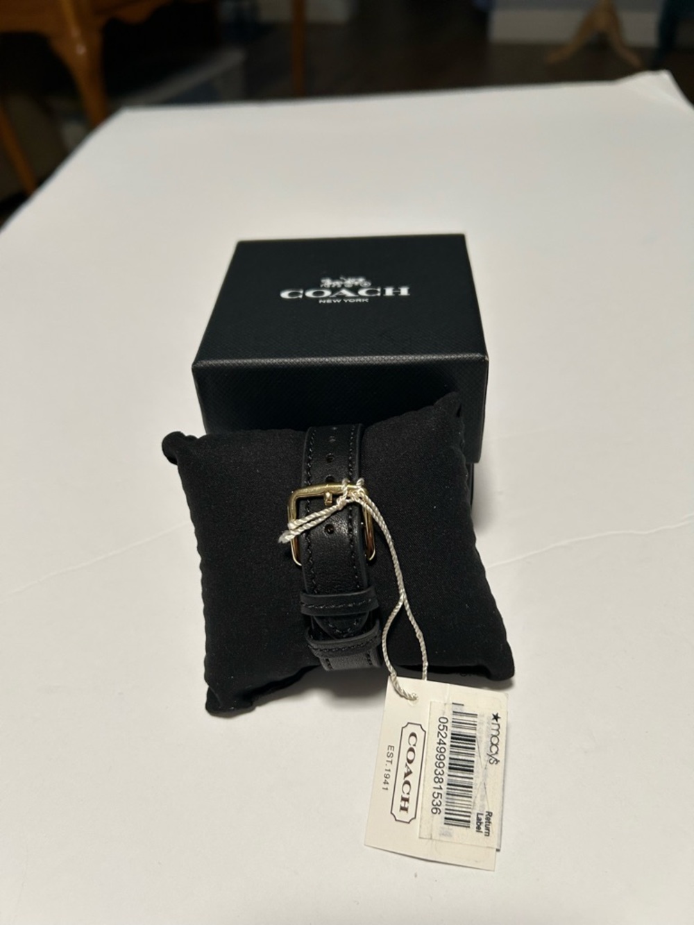 Coach Womens Black Leather Strap Watch with White Dial and Gold Case - Picture 2 of 6